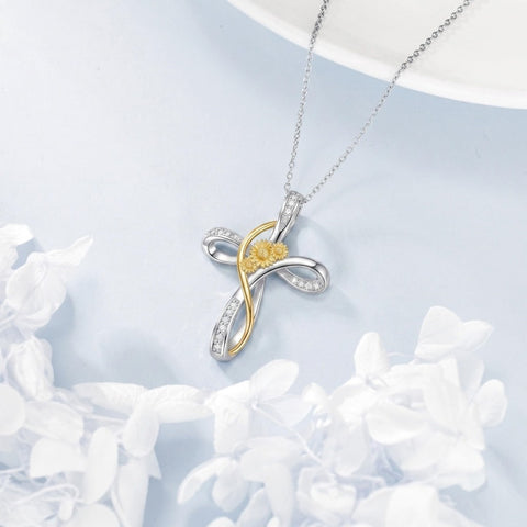 Sterling Silver Daisy Rose Plumeria Lotus Sunflower Cross Pendant Necklace for Women