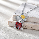 14K Gold Heart Birthstone Highland Cow Pendant Necklace