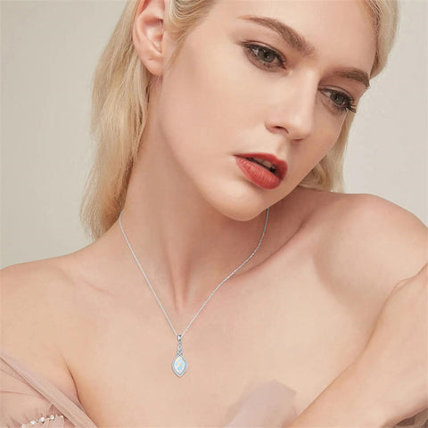 Sterling Silver Teardrop Moonstone Turquoise White Opal  Celtic Knot Pendant Necklace for Women