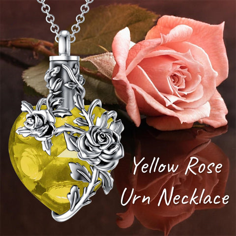 Sterling Silver Heart TearDangle Crystal Rose Cremation Urn Necklace for Ashes