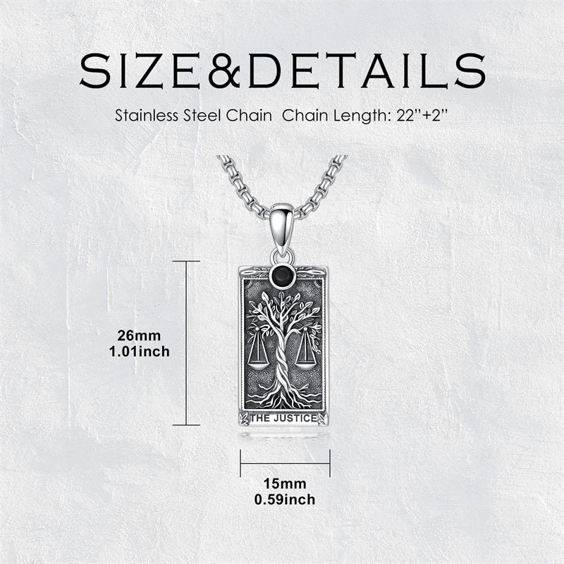 Sterling Silver Obsidian Lover Justice Cat Sun Moon Tarot Card Pendant Necklace