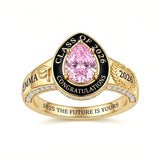 Sterling Silver Personalized Birthstone Engraved Class Ring for Women, Elegant Graduation Gift