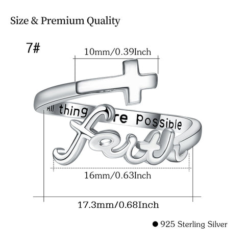 Sterling Silver Adjustable Cross Inspirational Ring With Engraved