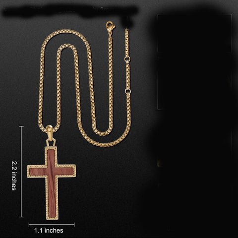 14K Gold Plated Wooden Cross Necklace Jewelry Gift for Him
