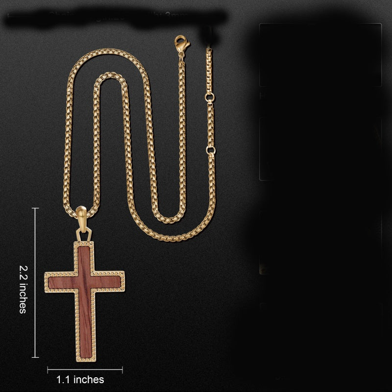 14K Gold Plated Wooden Cross Necklace Jewelry Gift for Him