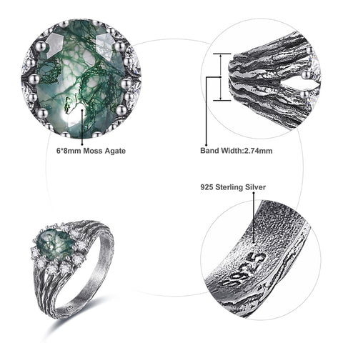 Sterling Silver Moss Agate Moonstone Branch Engagement Wedding Promise Ring  for Her