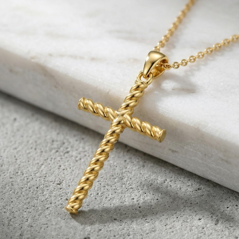 14K Plated Gold Cross Pendant Crucifix Necklace Christian Jewelry Baptism Religious Faith