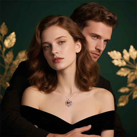 Sterling Silver Heart Birthstone Couple Hugging Necklace for Women Valentine's Day Gift