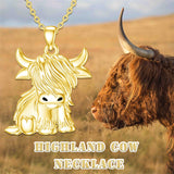 Mothers Day Gifts for Mom Highland Cow Necklace 10K/14K/18K Solid Gold Highland Cow Pendent Cow Jewelry Gifts for Women