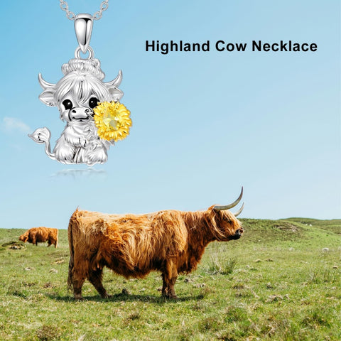 Sterling Silver Highland Cow Necklace