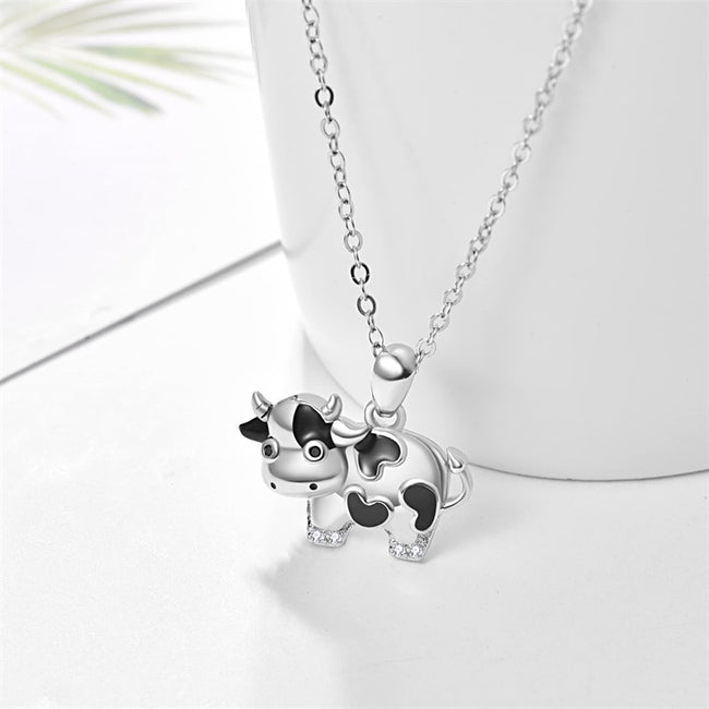 925 Sterling Silver Cow Necklace  Cute Animal Pendant Fashion Jewelry Gifts for Women Girls Mother Daughter