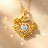 Heart Rose Pendant Necklace for Women  14K Gold Plated Mothers Day  Anniversary Birthday Gift