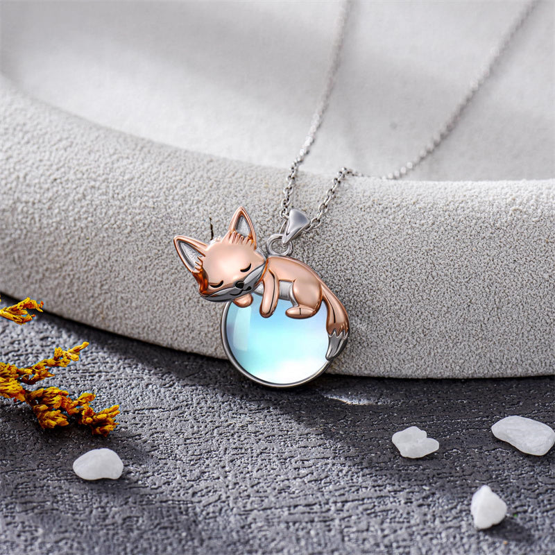 Sterling Silver Moonstone Fox Dolphin Axolotl Teddy Bear Hippo Raccoon Pendant Necklace for Women