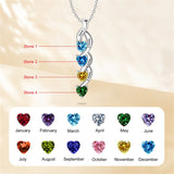 Copper Sterling Silver Personalized 1-6 Simulated Birthstones Mother's Name Heart Pendant Necklace