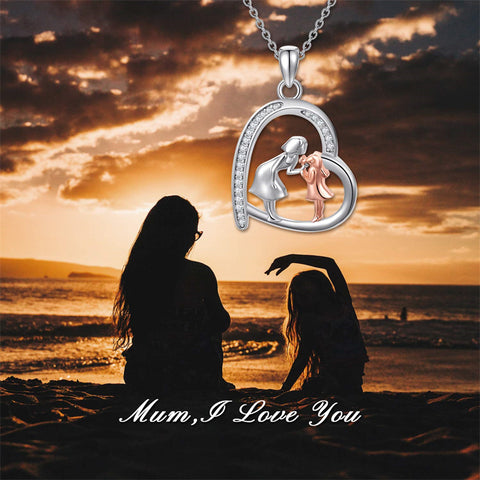Mom Necklace 925 Sterling Silver Mom Gifts Mother Daughter Necklace Heart Pendant Necklace Jewelry Mothers Day Gifts for Women Mom