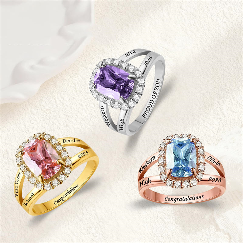 Copper Personalized Birthstone Engraved Class Ring for Her