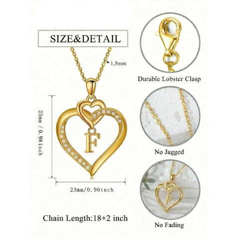 Heart Initial A-Z Pendant Necklace for 14K Gold Plated Women Initials Jewelry Gifts