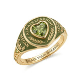 Sterling Silver  Laurel Wreath Personalized Heart  Birthstone Engraved  Class Ring for Women