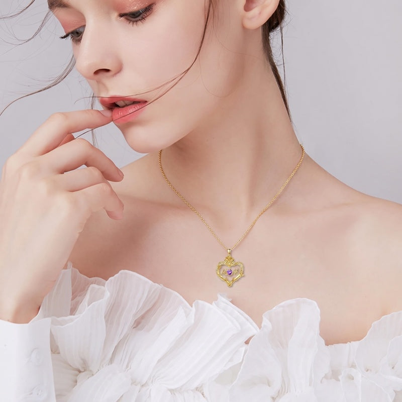14K Gold Plated Heart Birthstone Rose Mom Butterfly Pendant Necklace for Women