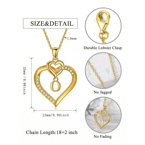 Heart Initial A-Z Pendant Necklace for 14K Gold Plated Women Initials Jewelry Gifts