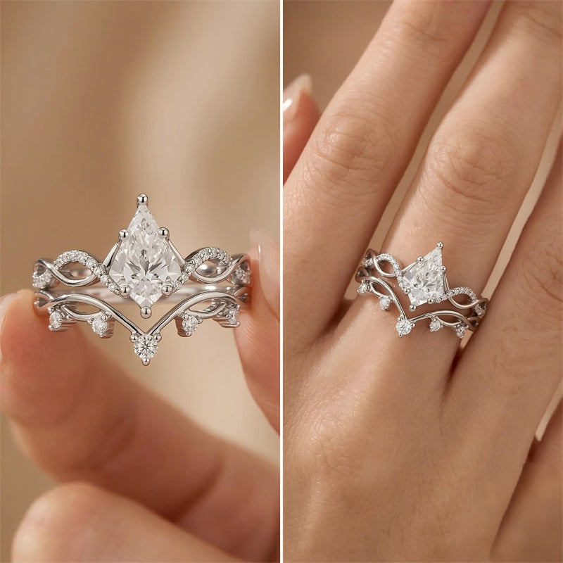 Sterling Silver 10K 14K 18K Gold 1CT-4CT Heart Round Teardrop Oval Moissanite Engagement Rings Set for Women