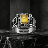 Sterling Silver 10K 14K 18K Gold Custom  Birthstone Engraved Class Ring for Men
