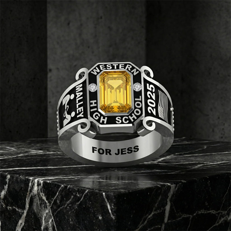Sterling Silver 10K 14K 18K Gold Custom  Birthstone Engraved Class Ring for Men