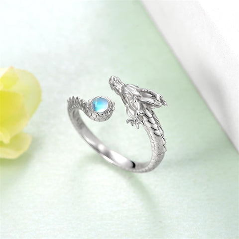 Sterling Silver Moonstone Dragon Ring