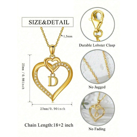 Heart Initial A-Z Pendant Necklace for 14K Gold Plated Women Initials Jewelry Gifts