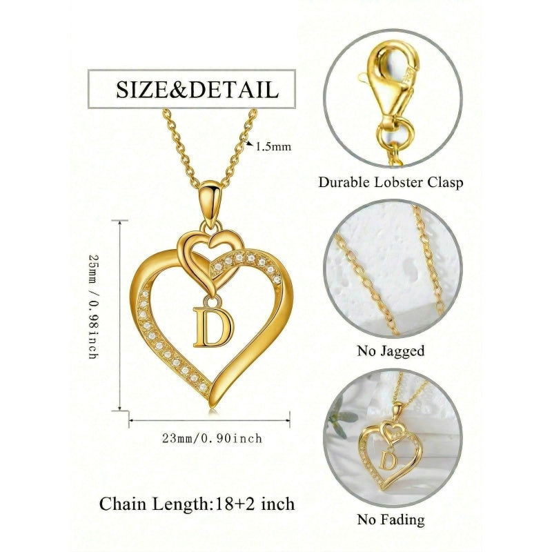 Heart Initial A-Z Pendant Necklace for 14K Gold Plated Women Initials Jewelry Gifts