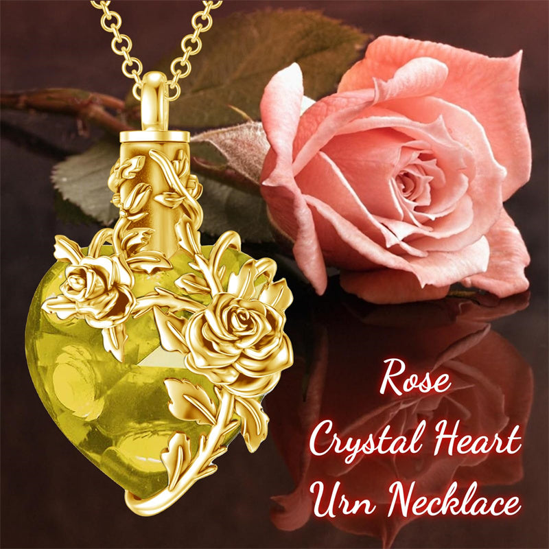 Sterling Silver Heart Crystal Rose Urn Necklaces for Ashes for Women