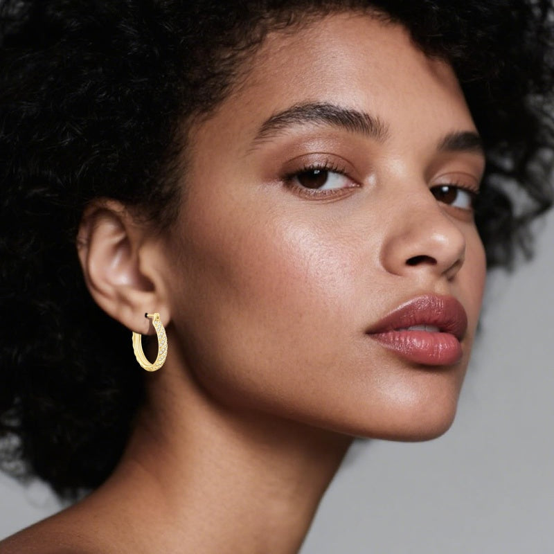 14K Gold Plated Cubic Zirconia Huggie Earring