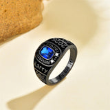Sterling Silver Personalized Pattern Birthstone Engraved Class Graduation High School Ring for Men