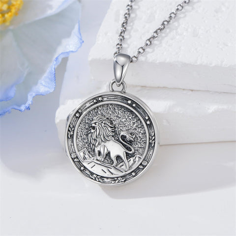 Sterling Silver Lion Photo Locket Necklace