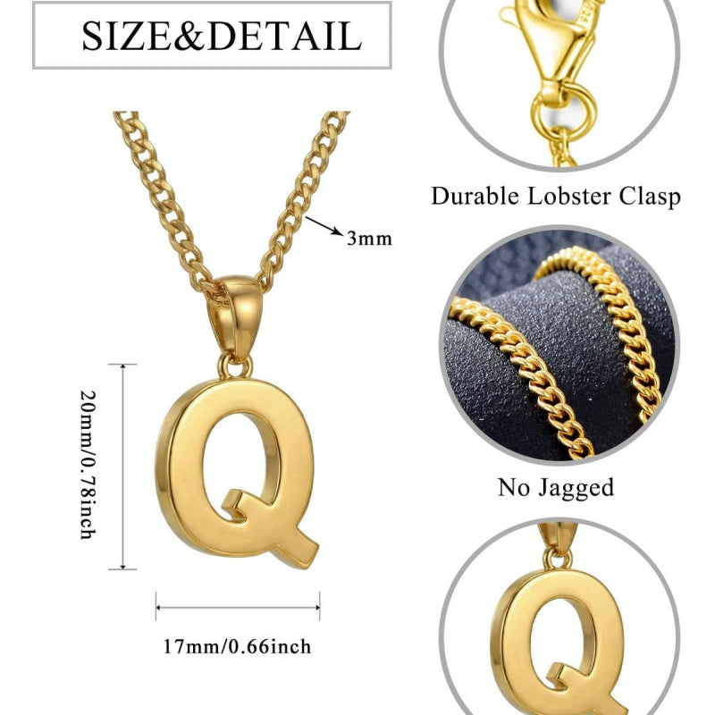 Initial Pendant Necklace 14K Gold Plated with Cuban Chain