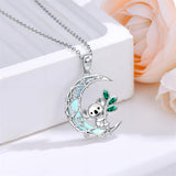 Sterling Silver Moonstone Wolf Cat Koala  Lion Moon Pendant Necklace