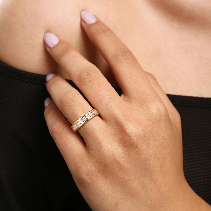 14K Gold Plated Moissanite or Lab-Grown Emerald Dainty Eternity Wedding Rings Birthday Jewelry for Her