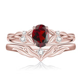 Sterling Silver 10K 14K 18K Gold  Oval Cut Unique Vine Gemstone Wedding Ring Set
