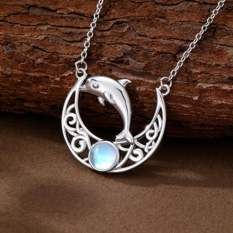 Sterling Silver Moonstone Celtic Knot Raccoon Otter Pig Dolphin Cow Pendant Necklace Birthday Mother's Day Gift