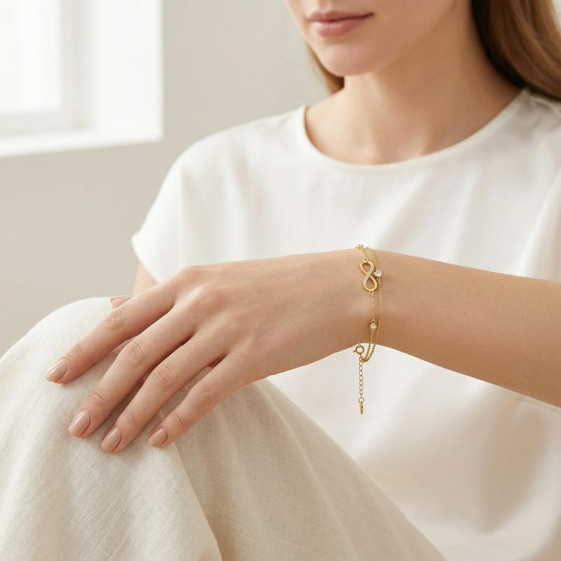 14K Gold Plated Birthstone Infinity Double-Layer Braceletfor Women