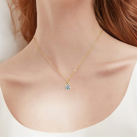 14K Gold Moissanite Necklace for Women, 1 carat D Colour Moissanite Solitaire Pendant Necklace, Real Yellow Gold Sunshine Necklace