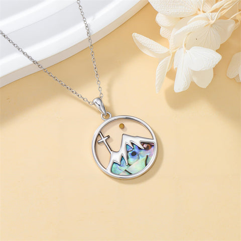 Sterling Silver Mustard Seed Black Cat Hummingbird Cross and Mountain Mountain Turquoise Sun and Moon Pendant Necklace