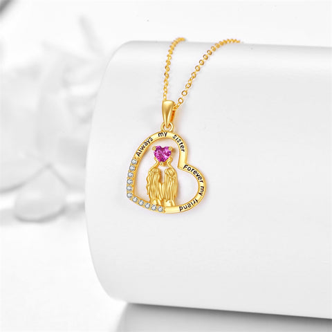 14K Solid Yellow Gold Sister Necklace for Women Love Heart Friendship Pendant Jewelry Gifts for Sister