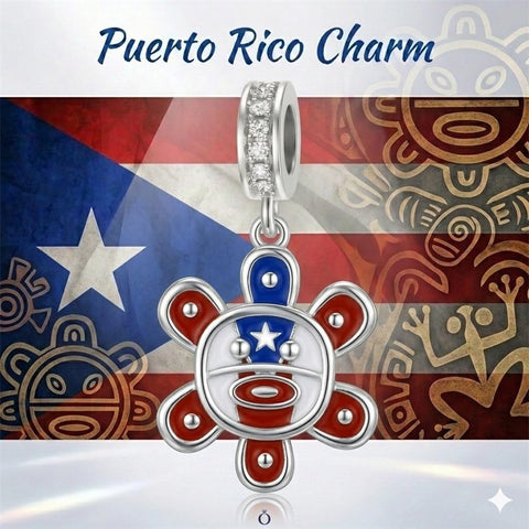 Sterling Silver Coqui Frog Flag Puerto Rico Charm Beads