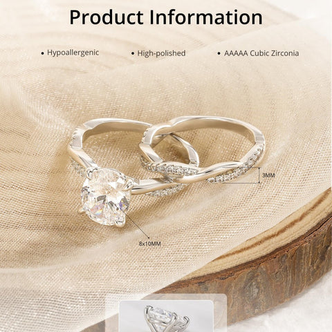 14K Gold Plated 3CT Oval Cut Twisting Infinity Pave Engagement Bridal Ring Sets  for Women