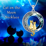 Sterling Silver Blue Circle Crystal Cat Pendant Necklace
