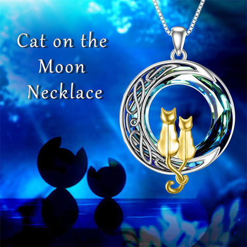 Sterling Silver Blue Circle Crystal Cat Pendant Necklace