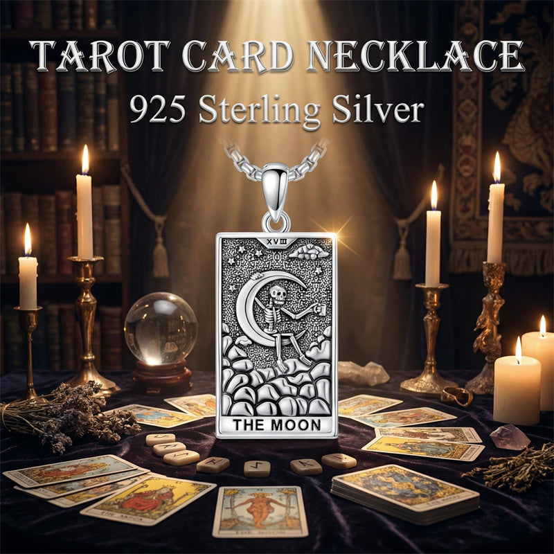 Sterling Silver Lovers Hierophant Magician Three of Swords Wheel of Fortune SkeletonTarot Card Pendant Necklace