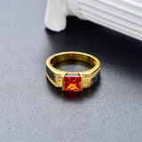 Sterling Silver Square Garnet with Opal Wedding Ring for Men