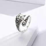 Sterling Silver Cat Adjustable Spoon Ring for Women